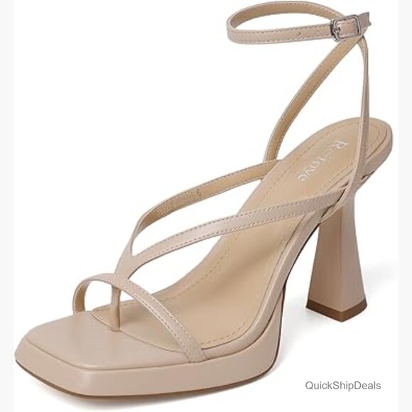 Shoes - Strappy Heeled Sandals Platform Chunky Block Heels Ankle Strap